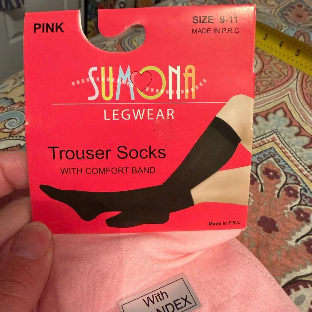 Sumona Legwear Pink Trouser Socks Comfort Band Spandex‎ Nylon Size 9-11 TKS601